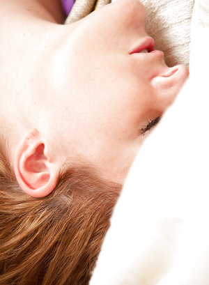 18 year old girl Barbie Bree strips to pink leg warmers in her bedroom